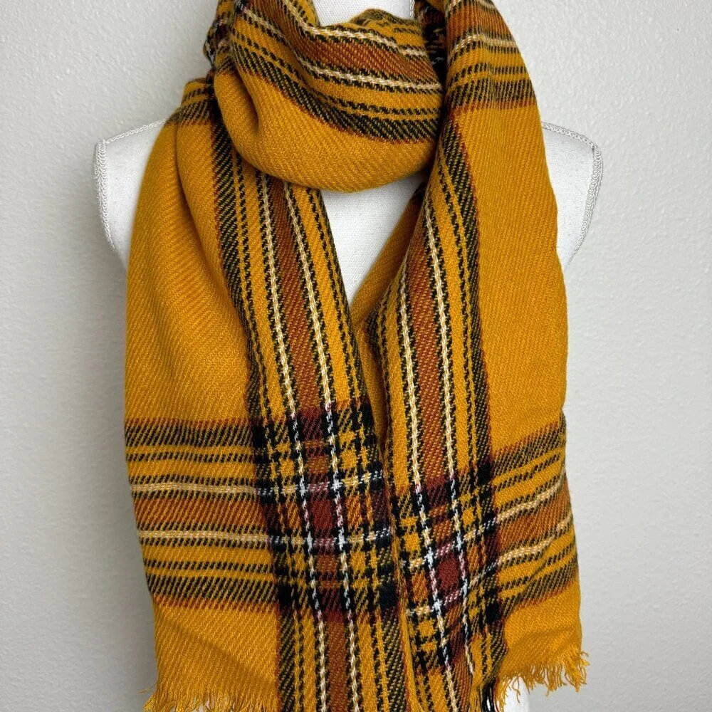 Tahari Large Yellow Plaid Scarf / Shawl